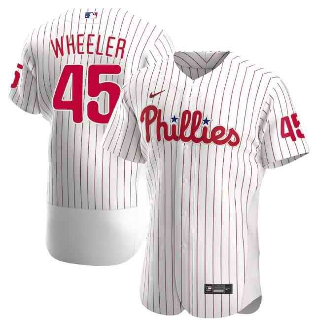 Men's Philadelphia Phillies #45 Zack Wheeler White Flex Base Stitched Jersey