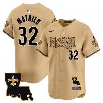 Men's New Orleans Saints #32 Tyrann Mathieu Gold Cool Base Stitched Baseball Jersey