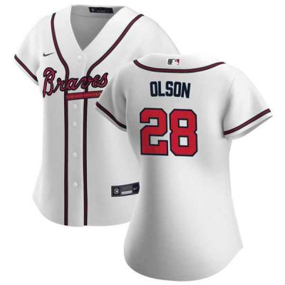 Women's Atlanta Braves #28 Matt Olson White Stitched Jersey(Run Small)