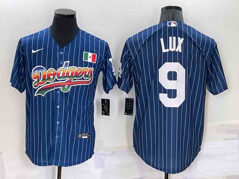 Men's Los Angeles Dodgers #9 Gavin Lux Navy Mexico Rainbow Cool Base Stitched Baseball Jersey