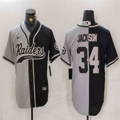 Men's Las Vegas Raiders #34 Bo Jackson Grey/Black Split Cool Base Stitched Baseball Jersey