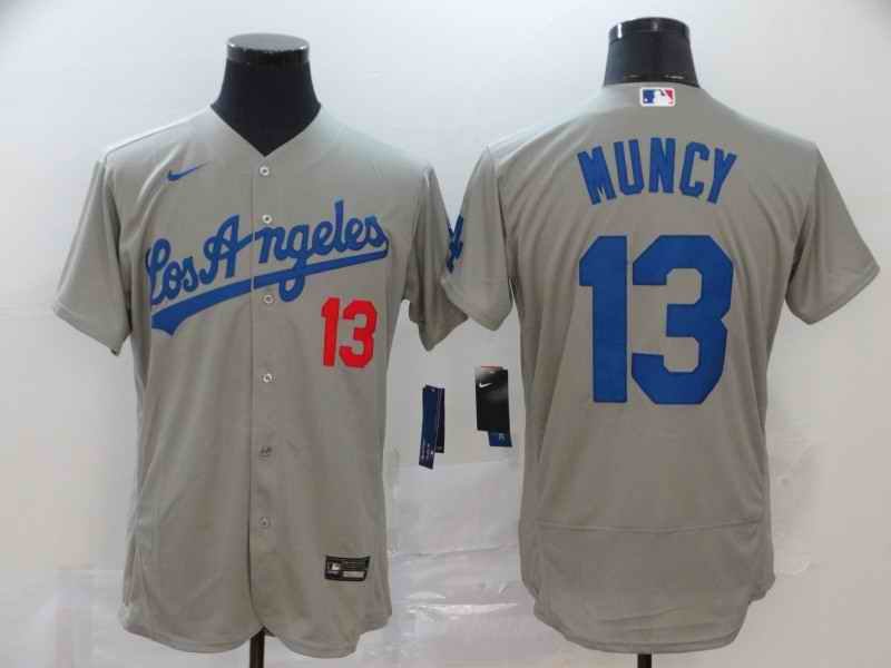 Men's Los Angeles Dodgers #13 Max Muncy Grey Flex Base Stitched MLB Jersey