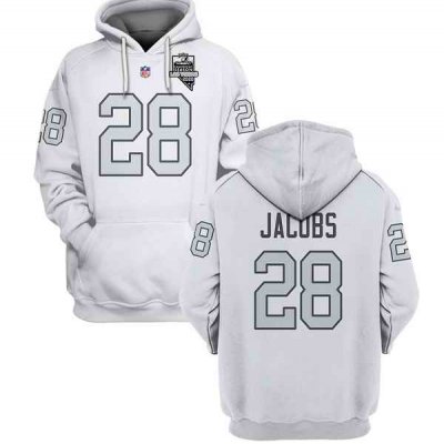 Men's Las Vegas Raiders #28 Josh Jacobs 2021 Inaugural Patch White Pullover Hoodie