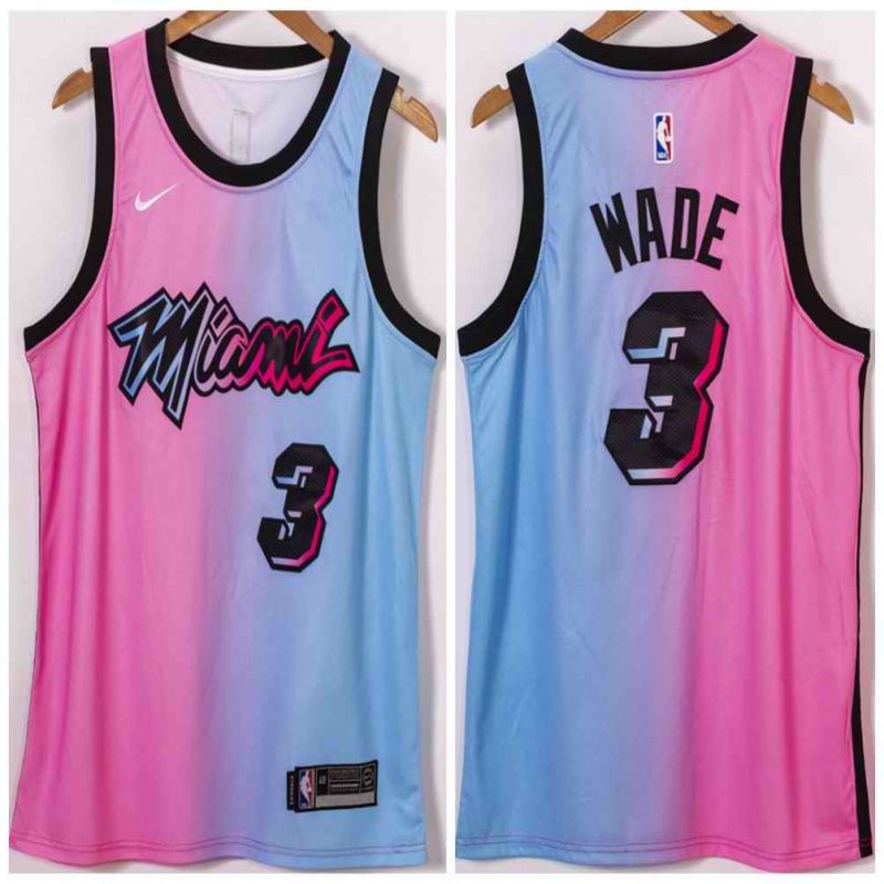 Men's Miami Heat #3 Dwyane Wade Blue/Pink City Edition Vice Stitched Jersey