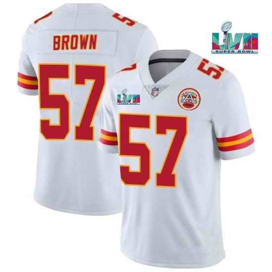 Youth Kansas City Chiefs #57 Orlando Brown White Super Bowl LVII Patch Vapor Untouchable Limited Stitched Jersey