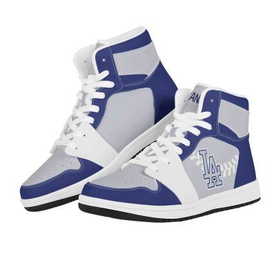 Men's Los Angeles Dodgers High Top Leather AJ1 Sneakers 001