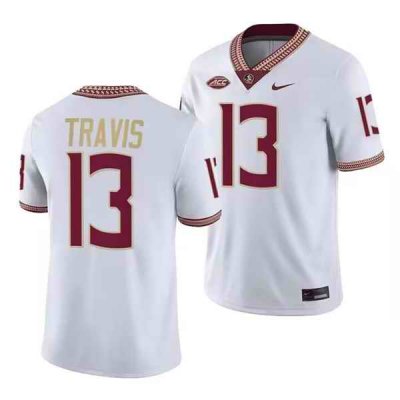 Men's Florida State Seminoles #13 Jordan Travis White Stitched Jersey