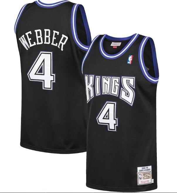 Men's Sacramento Kings #4 Chris Webber Black 1998-1999 Throwback Stitched Jersey