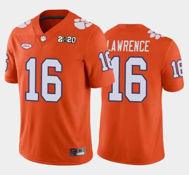 Men's Clemson Tigers #16 Trevor Lawrence Orange 2020 National Championship Stitched Football Jersey