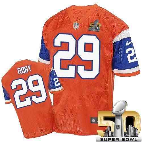 Nike Broncos #29 Bradley Roby Orange Throwback Super Bowl 50 Men's Stitched NFL Elite Jersey