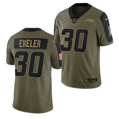 Men's Los Angeles Chargers #30 Austin Ekeler 2021 Olive Salute To Service Limited Stitched Jersey