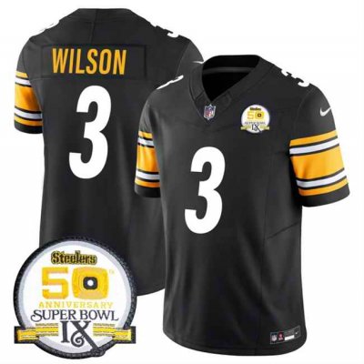 Men's Pittsburgh Steelers #3 Russell Wilson Black 2024 F.U.S.E. 50th Anniversary Of Super Bowl IX Alternate Vapor Untouchable Limited Stitched Jersey