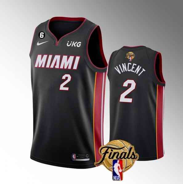 Men's Miami Heat #2 Gabe Vincent Black 2023 Finals Icon Edition With NO.6 Patch Stitched Basketball Jersey