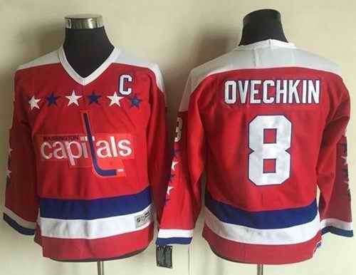 Capitals #8 Alex Ovechkin Red CCM Throwback Stitched Youth NHL Jersey