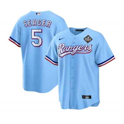 Men's Texas Rangers #5 Corey Seager Blue 2023 World Series Stitched Baseball  Jersey