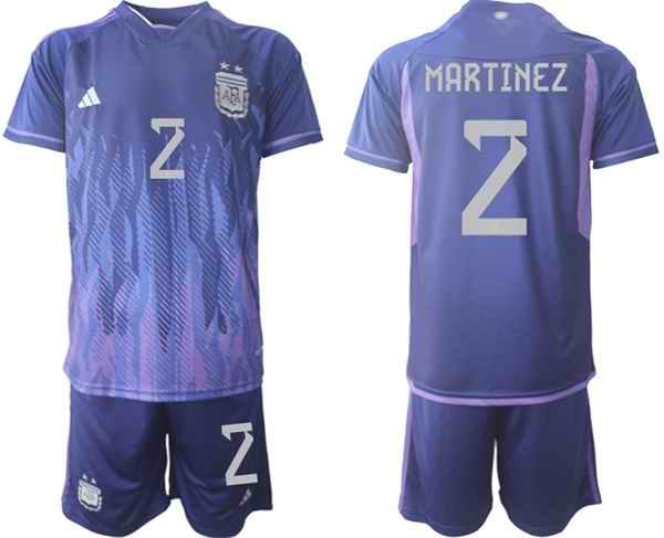 Men's Argentina #2 Mart'nez Purple 2022 FIFA World Cup Away Soccer Jersey Suit