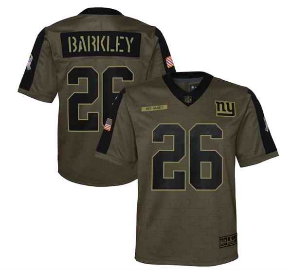 Youth New York Giants #26 Saquon Barkley 2021 Olive Salute To Service Limited Stitched Jersey