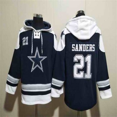 Men's Dallas Cowboys #21 Deion Sanders Navy Ageless Must-Have Lace-Up Pullover Hoodie