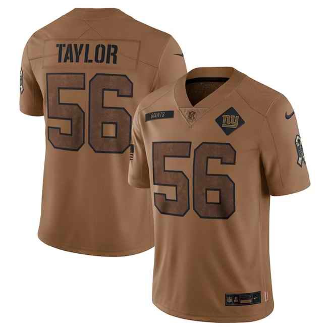 Men's New York Giants #56 Lawrence Taylor 2023 Brown Salute To Service Vapor Untouchable Limited Stitched Jersey