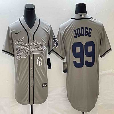 Men's New York Yankees #99 Aaron Judge Gray With Patch  Cool Base Stitched Baseball Jersey