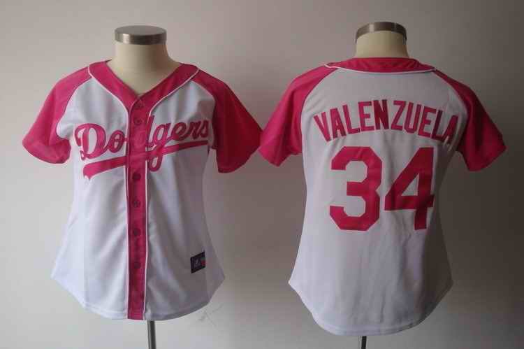 Women's Los Angeles Dodgers #34 Fernando Valenzuela Pink Splash Fashion Stitched MLB Jersey