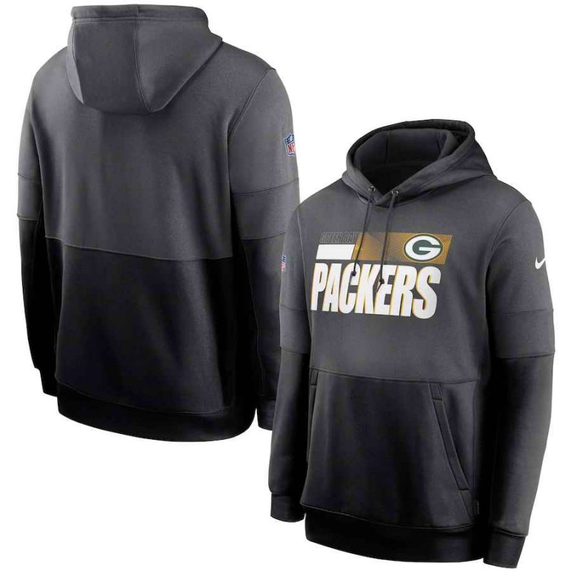 Men's Green Bay Packers Charcoal/Black Sideline Impact Lockup Performance Pullover Hoodie