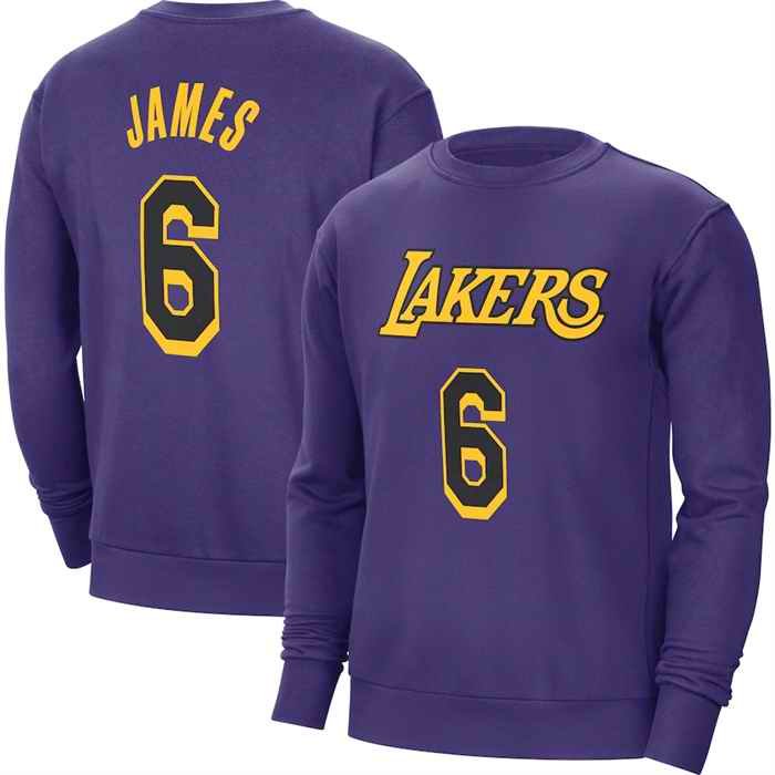 Men's Los Angeles Lakers #6 LeBron James Purple Long Sleeve T-Shirt