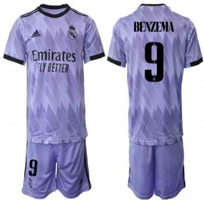 Youth Real Madrid #9 Karim Benzema 22/23 Purple Away Soccer Jersey Suit