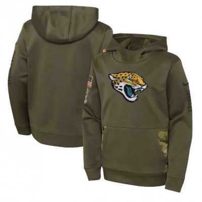 Youth Jacksonville Jaguars 2022 Olive Salute to Service Therma Performance Pullover Hoodie