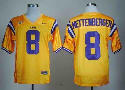 LSU Tigers #8 Zach Mettenberger Gold Stitched NCAA Jersey