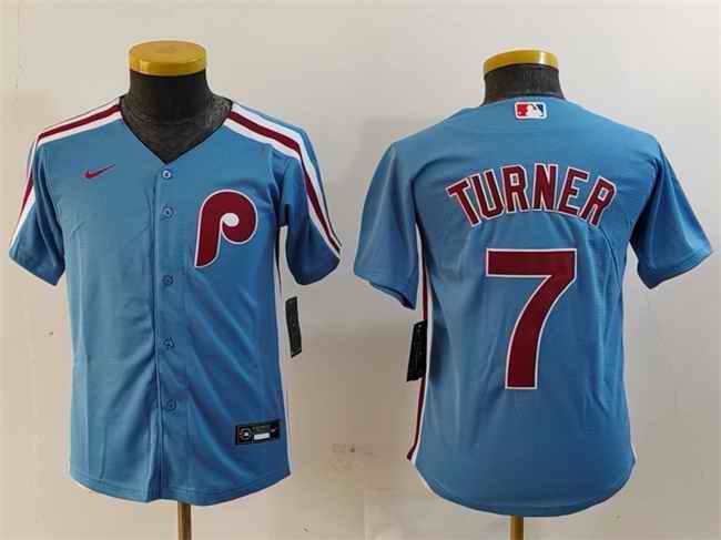 Youth Philadelphia Phillies #7 Trea Turner Blue Cool Base Stitched Baseball Jersey