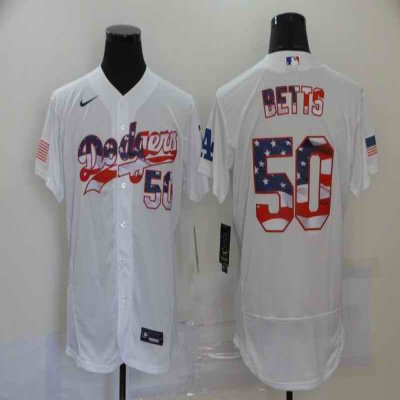 Men's Los Angeles Dodgers #50 Mookie Betts White 2020 Stars & Stripes Flex Base Stitched Jersey