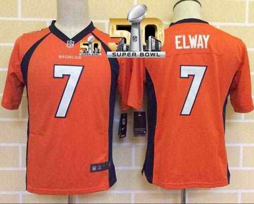 Nike Broncos #7 John Elway Orange Team Color Super Bowl 50 Youth Stitched NFL New Elite Jersey