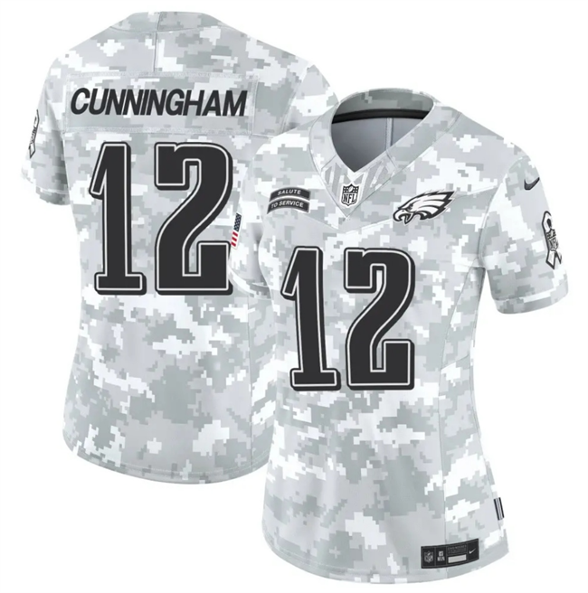 Women's Philadelphia Eagles #12 Randall Cunningham 2024 F.U.S.E Arctic Camo Salute to Service Limited Stitched Jersey(Run Small)