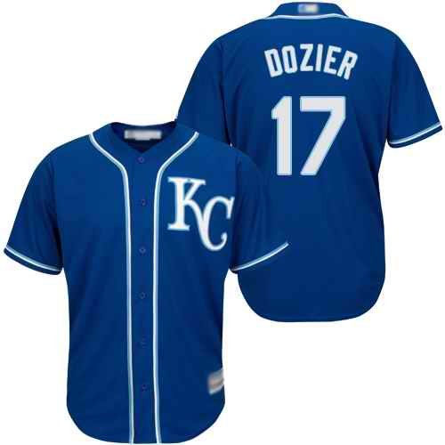 Men's Kansas City Royals #17 Hunter Dozier Blue Cool Base Stitched MLB Jersey