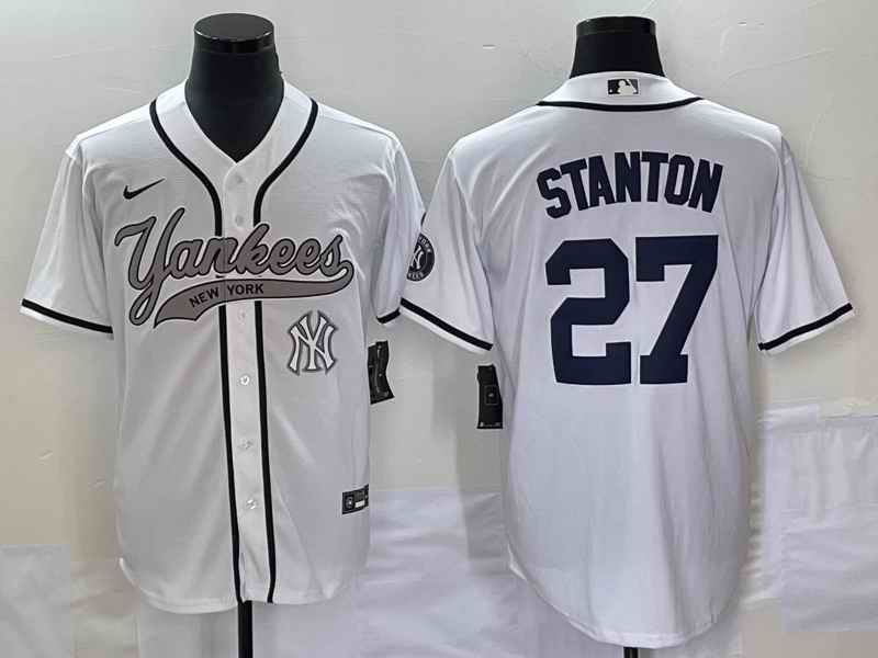 Men's New York Yankees #27 Giancarlo Stanton White With Patch Cool Base Stitched Baseball Jersey