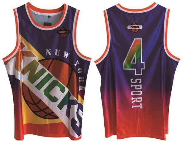 Men's New Yok Knicks #4 Derrick Rose Purple Print Basketball Jersey