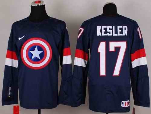 Olympic Team USA #17 Ryan Kesler Navy Blue Captain America Fashion Stitched NHL Jersey