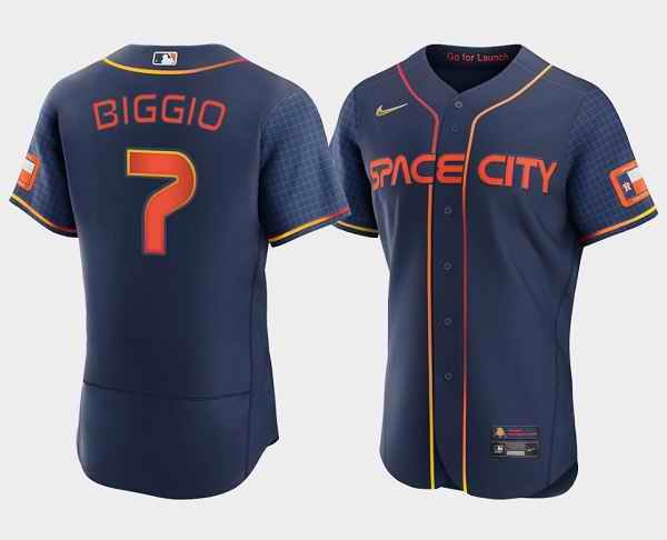 Men's Houston Astros #7 Craig Biggio 2022 Navy City Connect Flex Base Stitched Baseball Jersey