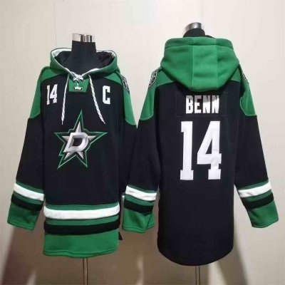 Men's Dallas Stars #14 Jamie Benn Black Green Lace-Up Pullover Hoodie