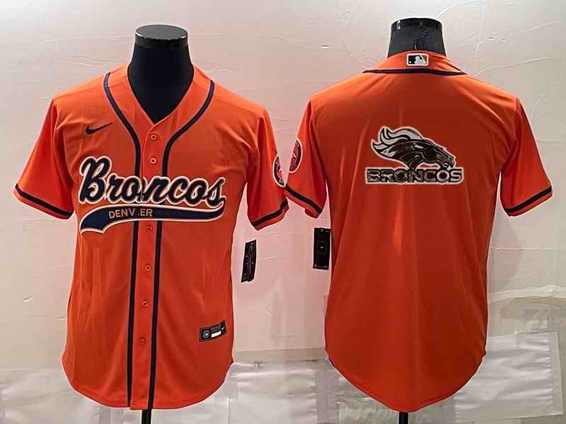 Men's Denver Broncos Orange Team Big Logo With Patch Cool Base Stitched Baseball Jersey