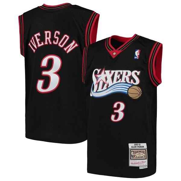 Toddler Philadelphia 76ers #3 Allen Iverson 2000-01 Black Mitchell & Ness Hardwood Classics Swingman Stitched Jersey