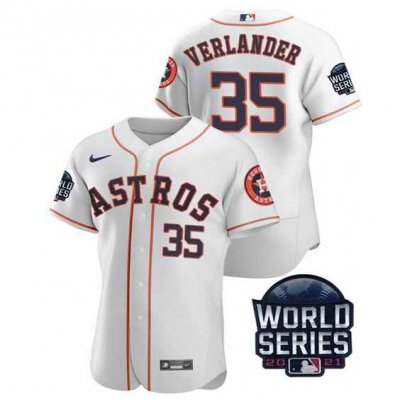 Men's Houston Astros #35 Justin Verlander 2021 White World Series Flex Base Stitched Baseball Jersey