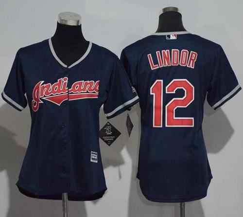 Indians #12 Francisco Lindor Navy Blue Women's Alternate Stitched MLB Jersey