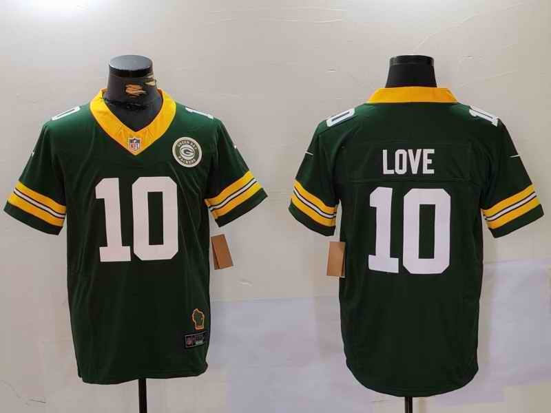 Men's Green Bay Packers  #10 Jordan Love Green 2023 F.U.S.E. With Patch Limited Stitched Football Jersey