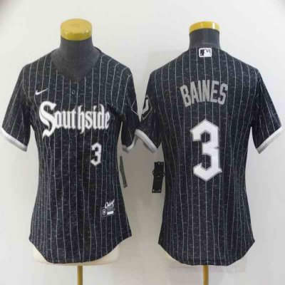 Women's Chicago White Sox #3 Harold Baines 2021 Black Connect city Stitched Jersey(Run Small)