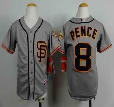 Giants #8 Hunter Pence Grey Road 2 Cool Base Stitched Youth MLB Jersey