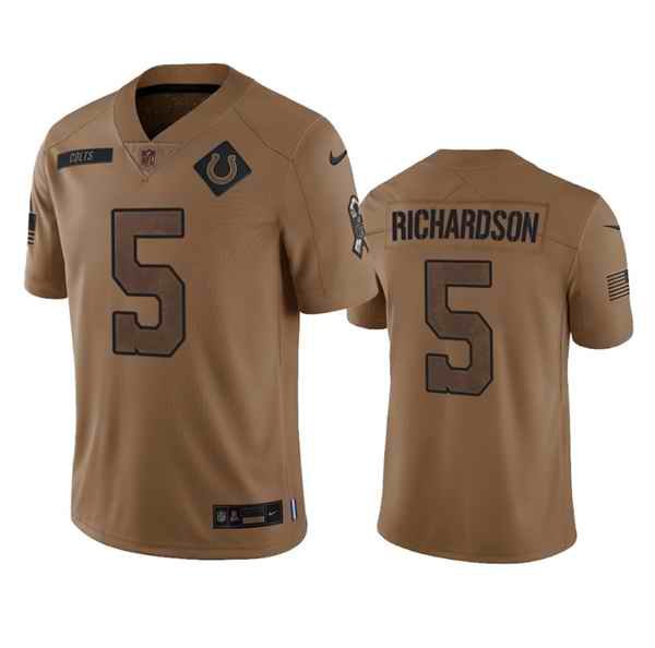 Men's Indianapolis Colts #5 Anthony Richardson 2023 Brown Salute To Sertvice   Stitched Football Jersey