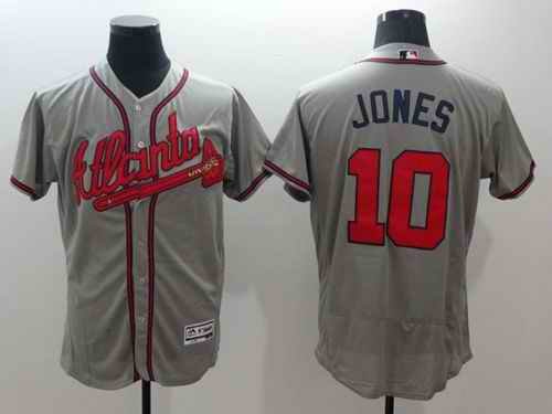 Braves #10 Chipper Jones Grey Flexbase Authentic Collection Stitched MLB Jersey