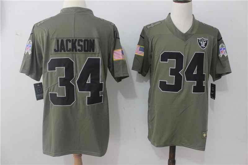 Men's Nike Oakland Raiders #34 Bo Jackson Olive Salute To Service Limited Stitched NFL Jersey